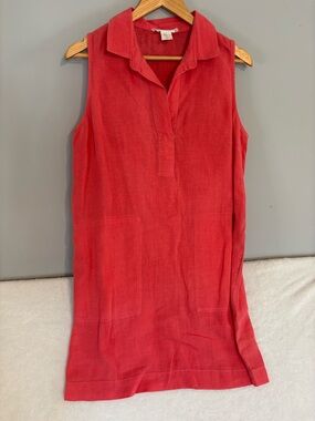 Preppy 100% Linen Sleeveless Collared Linen Blend Tunic Coral color Size 8